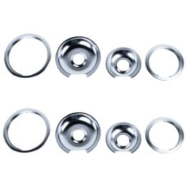 Certified Appliance Accessories® Chrome Style E Hinged 2 Large 8" & 2 Small 6" Replacement Drip Pans & Rings for Whirlpool®, Kenmore® & Maytag® Ranges