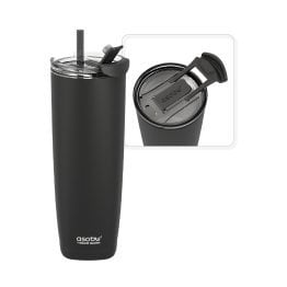 ASOBU® 20-Oz. Aqualina Double-Wall-Insulated Stainless Steel Tumbler with Straw (Black)