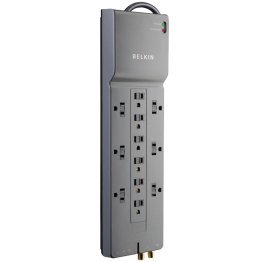 Belkin Home/Office Surge Protector Power Strip, 12 Outlets, with Telephone and Coaxial Protection, 8-Ft. Cord, BE112230-08