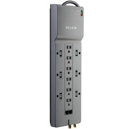 Belkin Home/Office Surge Protector Power Strip, 12 Outlets, with Telephone/Modem Protection, RJ45 and Coaxial Protection, 10-Ft. Cord, BE112234-10