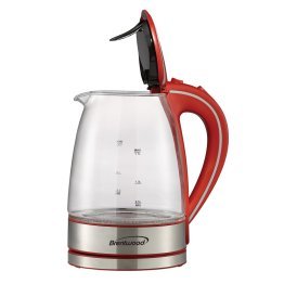 Brentwood® 1,100-Watt 1.8-Qt. 7-Cup Cordless Tempered-Glass Electric Kettle with Auto Shut-off (Red)