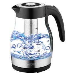 Brentwood® 1.79-Qt. 1,100-Watt Cordless Glass Electric Kettle with Tea Infuser and Swivel Base (Black)