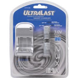 Ultralast® ULCR123RK Smart Charger with 2 Rechargeable CR123 Batteries