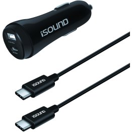 i.Sound® Dual-Port USB Car Charger with 6 Ft. USB-C® to USB-C® Cable
