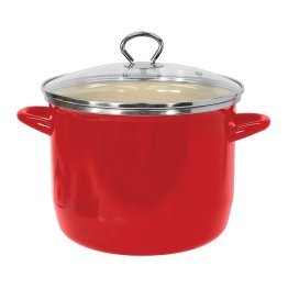 VASCONIA® 8-Qt. Enamel-on-Steel Straight Stockpot with Glass Lid (Red)