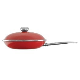 Vita® 11-In. Enamel-on-Steel Covered Skillet (Red)