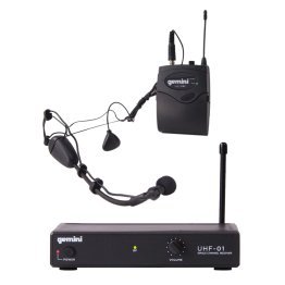 Gemini® UHF-01HL-F1 UHF Single-Channel Wireless Microphone System with Headset and Lavalier Microphones