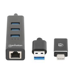 Manhattan 3-Port USB 3.0 Type-C®/A Combo Hub with Gigabit Ethernet Network Adapter