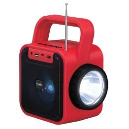 JENSEN® Portable Rechargeable Bluetooth® Speaker with FM Radio, Flashlight, Solar Panel, and USB Port, Red, JEP-175