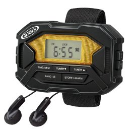 JENSEN® Armband Digital AM/FM Stereo Radio with Clock and Earbuds, Black, SAB-60