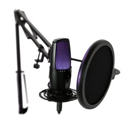 QFX® M-192 Studio Kit with Ultra-High-Res USB Microphone with Built-in RGB Lights, Shock Mount, Studio Boom and Desk Tripod Stands, and Pop Filter