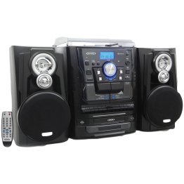 JENSEN® Bluetooth® 3-Speed Stereo Turntable Music System with 3-CD Changer & Dual Cassette Deck