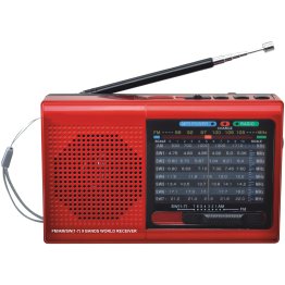 Supersonic® 9-Band Rechargeable Radio with Bluetooth® and USB/microSD™ Card Input, SC-1080BT (Red)