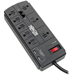 Tripp Lite® by Eaton® Protect It!® 1,200-Joules Surge Protector, 8 Outlets plus 2 USB Ports, 8-Ft. Cord, with Telephone/Modem Protection, TLP88TUSBB