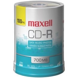 Maxell® CD-R 48x 700 MB/80-Minute Blank Discs on Spindle (100 Pack)