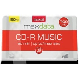 Maxell® CD-R Music 32x 80-Minute Blank Discs on Spindle (50 Pack)