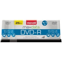 Maxell® DVD-R 16x 4.7-GB/120-Minute Single-Sided Discs (25 Pack)