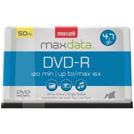 Maxell® DVD-R 16x 4.7-GB/120-Minute Single-Sided Discs (50 Pack)