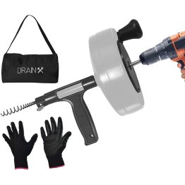 DrainX® Heavy-Duty-Steel Pro Drum Drain Auger, 50 Ft., Manual or Drill Powered, with Work Gloves and Storage Bag