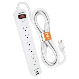 Digital Energy® 6-Outlet Surge Protector Power Strip with 2 USB Ports (300 In.; White)