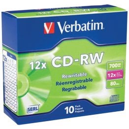Verbatim® 700MB 80-Minute 4x–12x High-Speed Branded CD-RWs, 10 pk