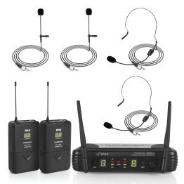 Pyle® Premier Series Professional UHF Wireless Microphone System with 2 Body Packs, 2 Lavaliers, and 2 Headsets