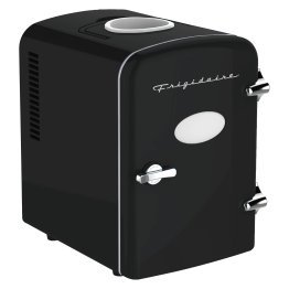 Frigidaire® 6+1-Can 48-Watt Retro Mini Portable Fridge with Top-Mounted Active-Cooling Can Holder (Black)