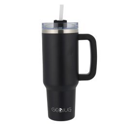 Brentwood® Geojug 40-Oz. Insulated Stainless Steel Tumbler Cup with Handle, Lid, and Straw, Black