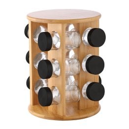 EuroHome Elle Décor 12-Jar Spice Rack Organizer, Black and Wood